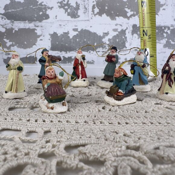Set Of 8 Vtg Mini Ornaments‎ Victorian Christmas Hand Painted Santa Kids Sled’n - Picture 13 of 13